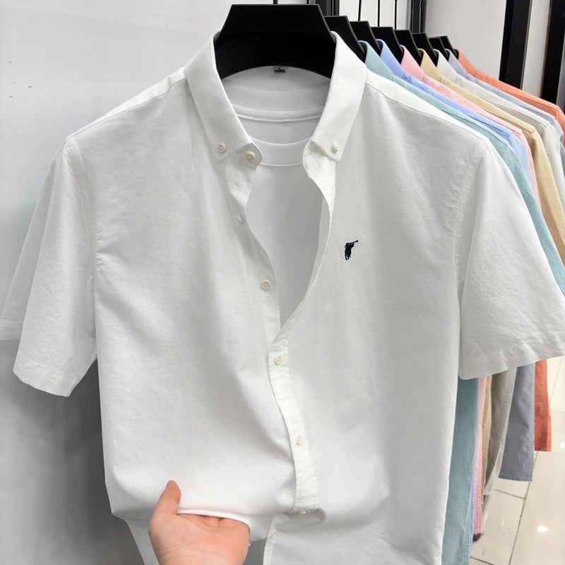 100% cotton short sleeve shirt summer classic solid color luxury brand Paul embroidery fashion business golf casual men's wear