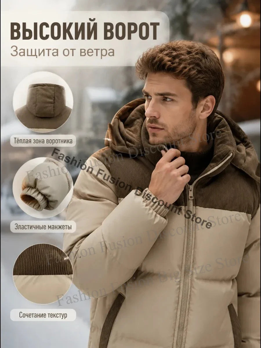 Winter Men Waterproof Windproof Casual Jacket Mens Puffer Hooded Fashion Jacket Man Outdoor Loose Thick Jacket Windbreaker Parka
