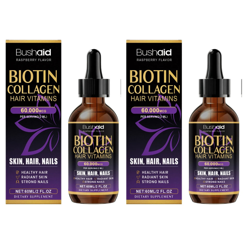 BushAid Biotin Collagen Hair Vitamins Liquid Drops Supports Strong Hair Structure and Helps Maintain Nail Toughness 60ml