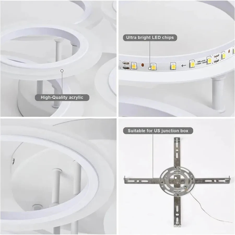 Modern Dimmable LED Ring Ceiling Lights Chandelier Indoor Home Decor Lighting Fixture for Living Dining Bedroom Study Room
