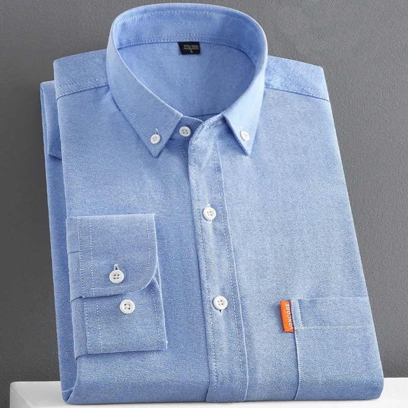 100% Cotton Men's Oxford Shirts Long Sleeve Solid Color Turn Down Collar Regular Fit Daily Men Clothing Button-down White Shirt