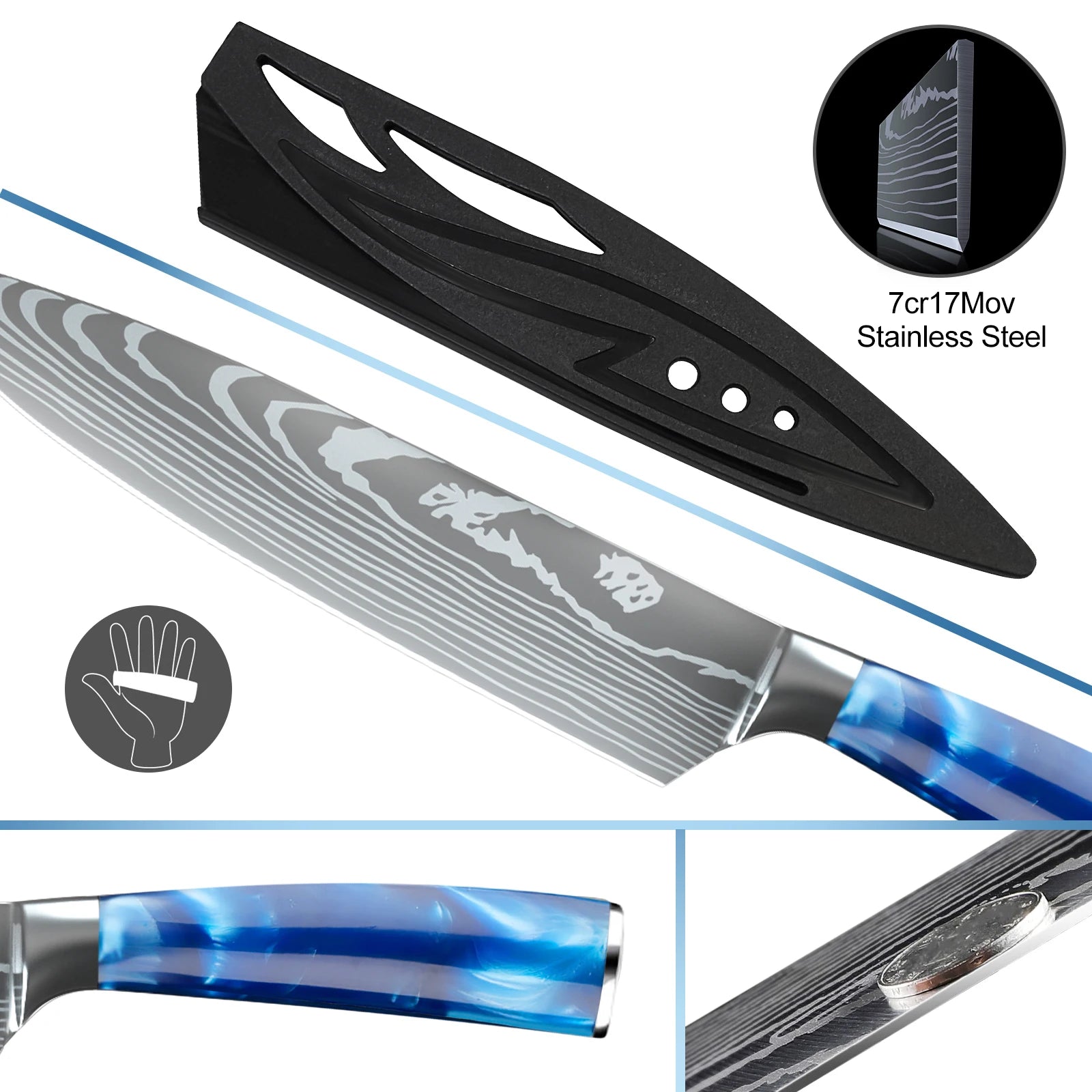 8PCS Utility Kitchen Knifes Resin Handle Carbon Steel Chef Knives Meat Cleaver Fruit Vegetable Slicing  Knife Cooking Tool