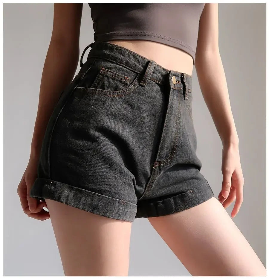 Basic Denim Shorts Women Sexy Skinny Vintage All-match High Waist Fashion Casual Streetwear Summer Chic Pure Temperament Females