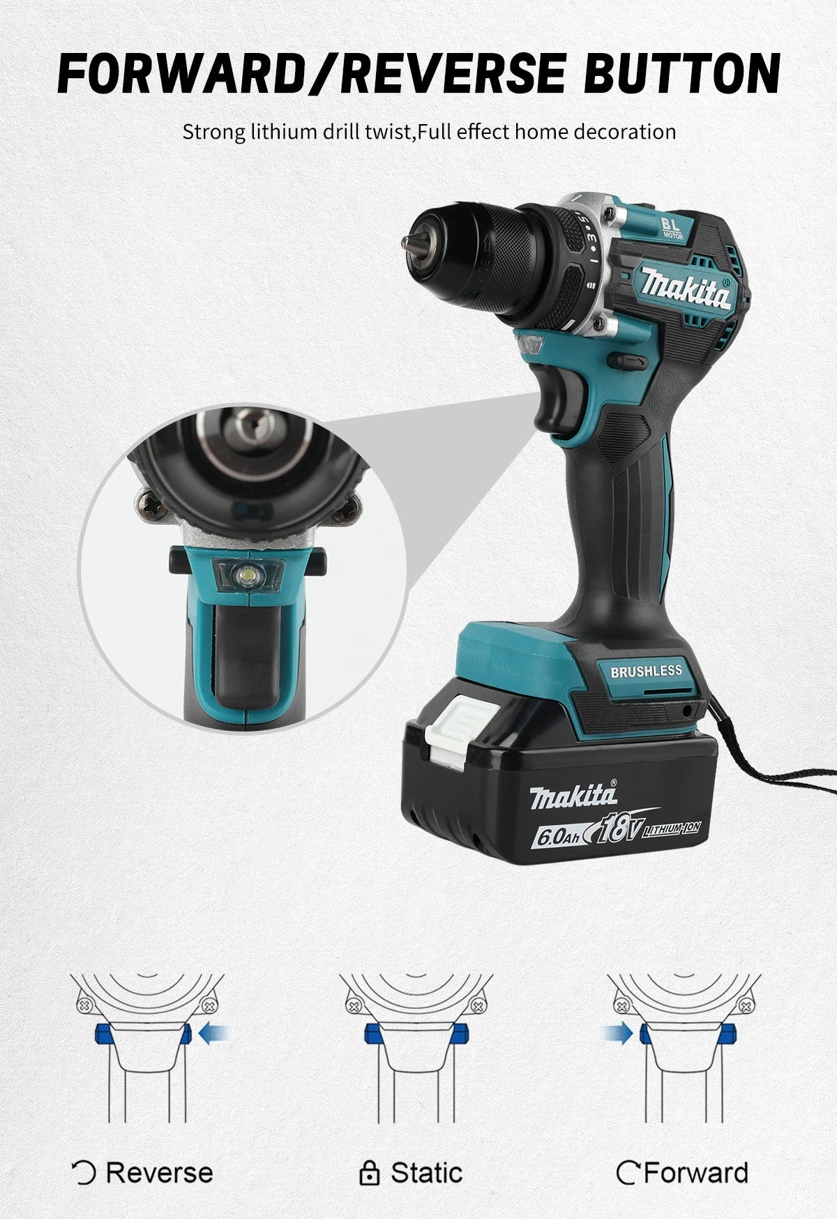 Makita DDF487 18V Brushless Screwdriver Electric Drill Impact Drill of Decoration Team Power Tools for Makita 18V Battery,10mm