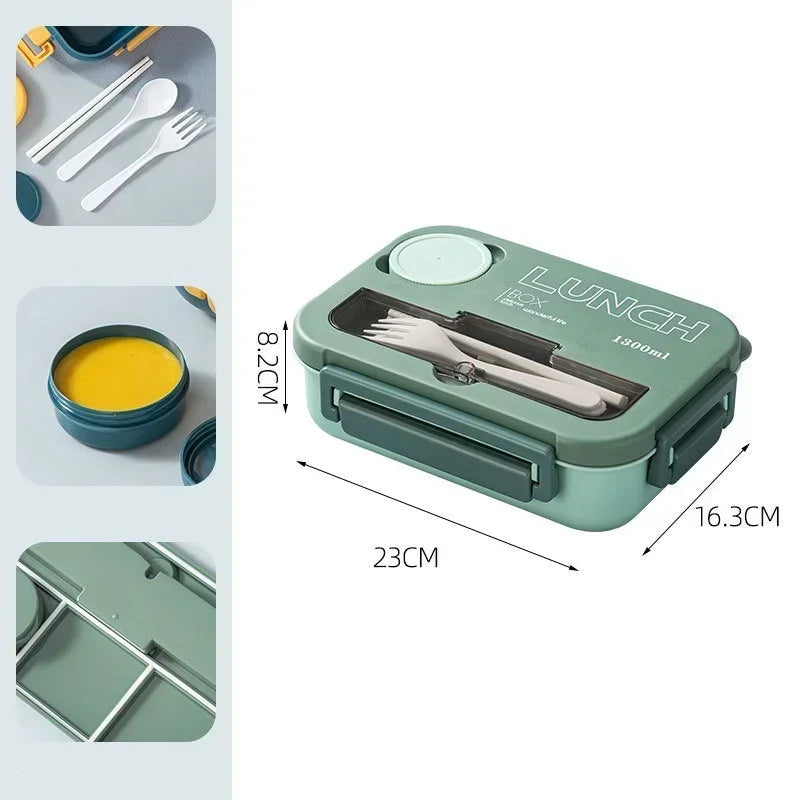 Portable Lunch Box for Office School Bento Box with Fork and Spoon Microwavable Food Container Leakproof Lunch Box