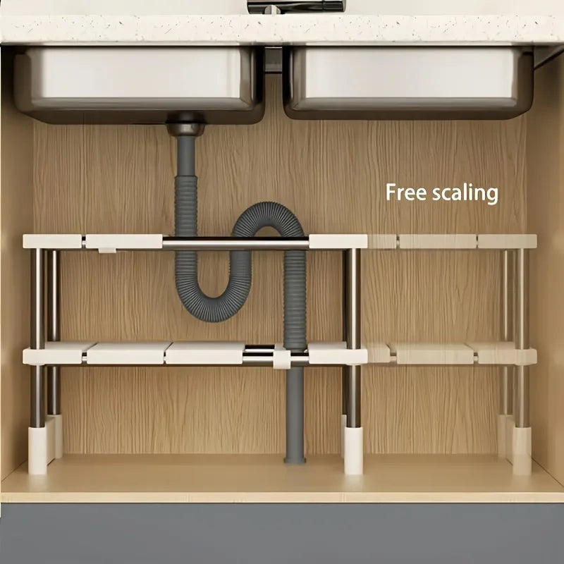 Adjustable Under-Sink Organizer - Stainless Steel Multi-Tier Space-Saving Storage Rack for Kitchen & Bathroom Cabinets