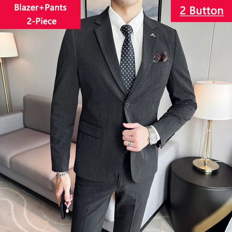 Blazer Vest Pants Men's Navy Blue Suit Set Slim Fit Blazer Vest Pants Formal Outfit for Business Wedding Office Groom Party