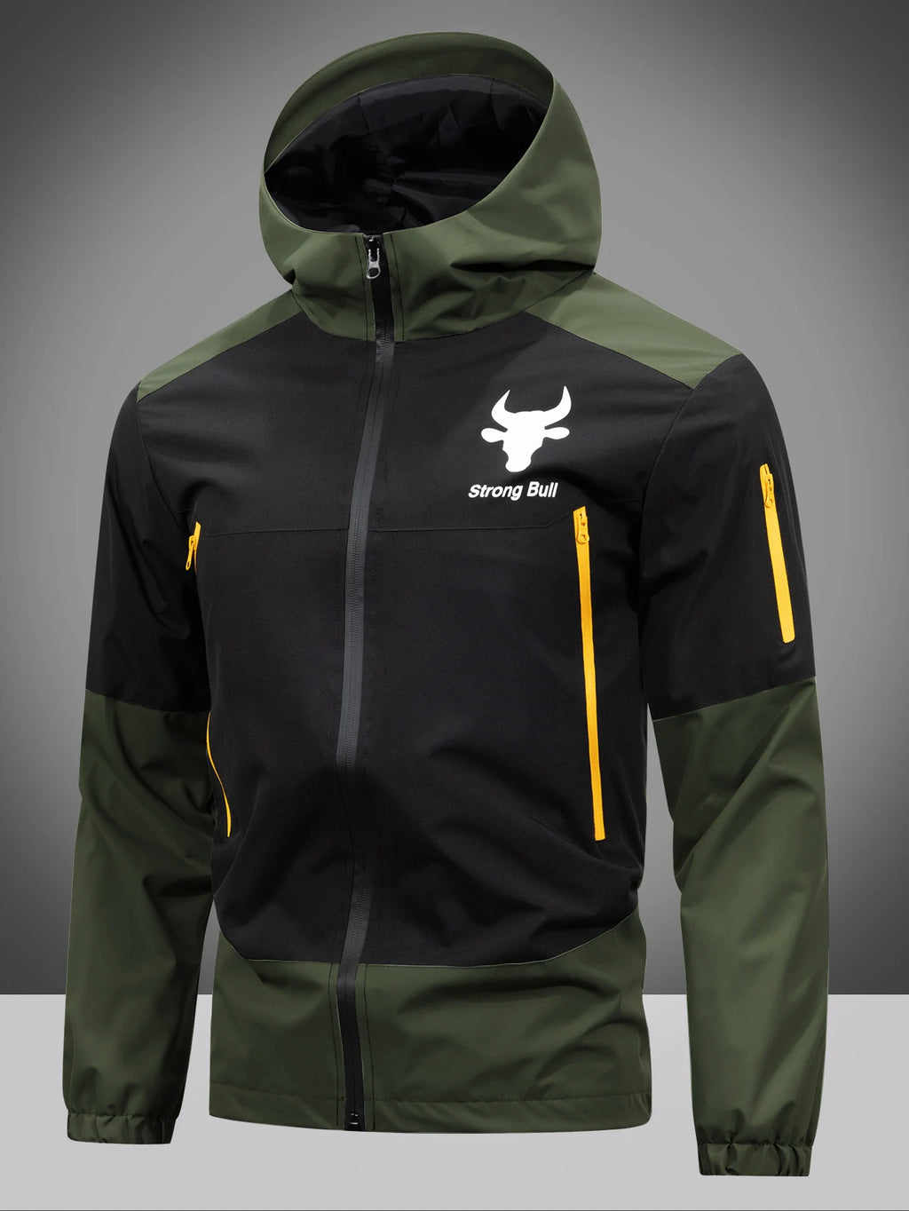 Men's Windproof Waterproof Hooded Jackets Big Pockets High Street Print Outdoor Windbreaker Coat for Hiking Trekking Streetwear