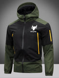 Men's Windproof Waterproof Hooded Jackets Big Pockets High Street Print Outdoor Windbreaker Coat for Hiking Trekking Streetwear