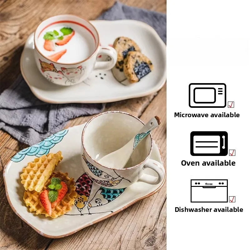 Cartoon Breakfast Tableware Set Single Ceramic Cute Oat Milk Cup Breakfast Cup Can Be Heated in Microwave Oven