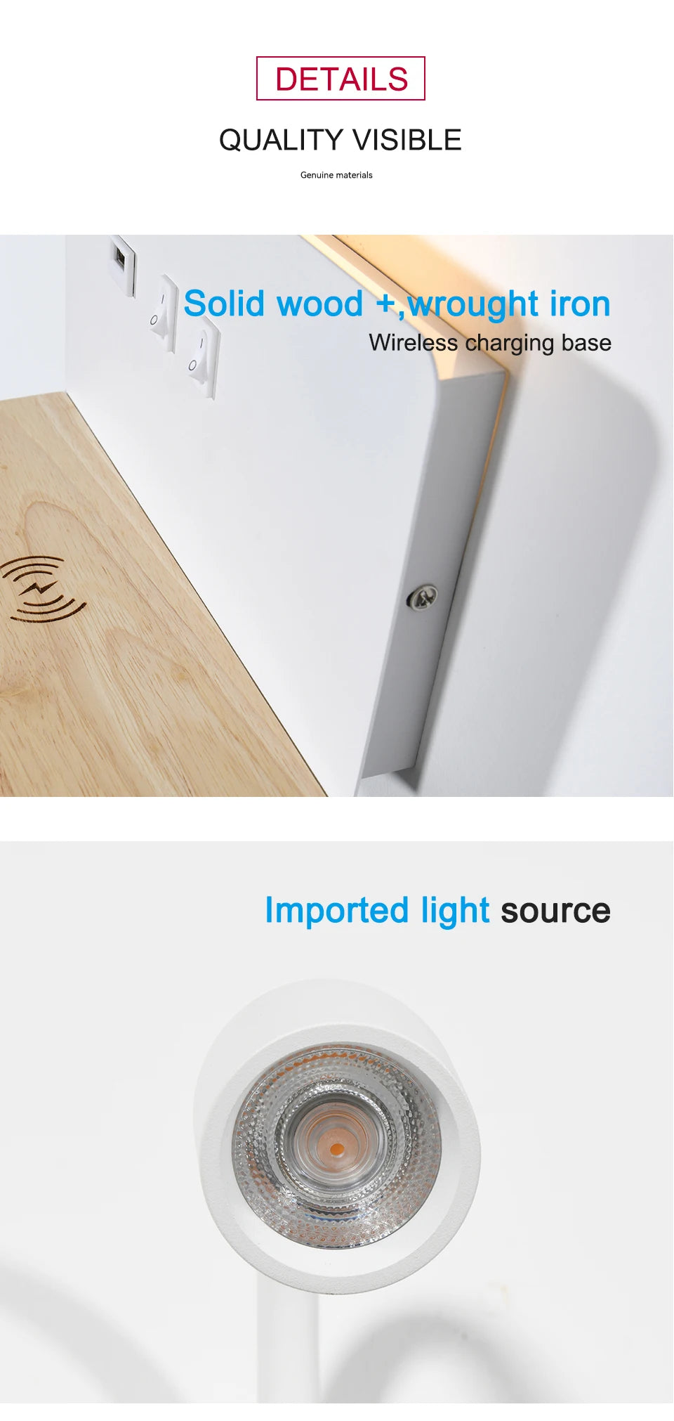 Indoor LED Wall Lamp With USB Interface And Wireless Charging Modern 360° Rotatable Wall Light With Switch Bedside Night Lights