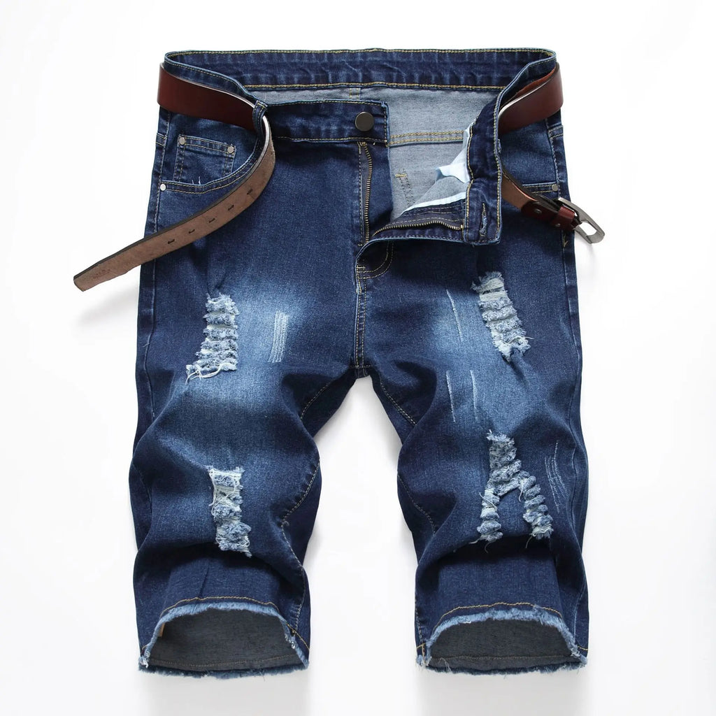 2026 New Denim Shorts for Men Fashion Casual Stretch Straight Short Jeans Men Summer Trend Holes Slim Fit Cowboy Short Trousers