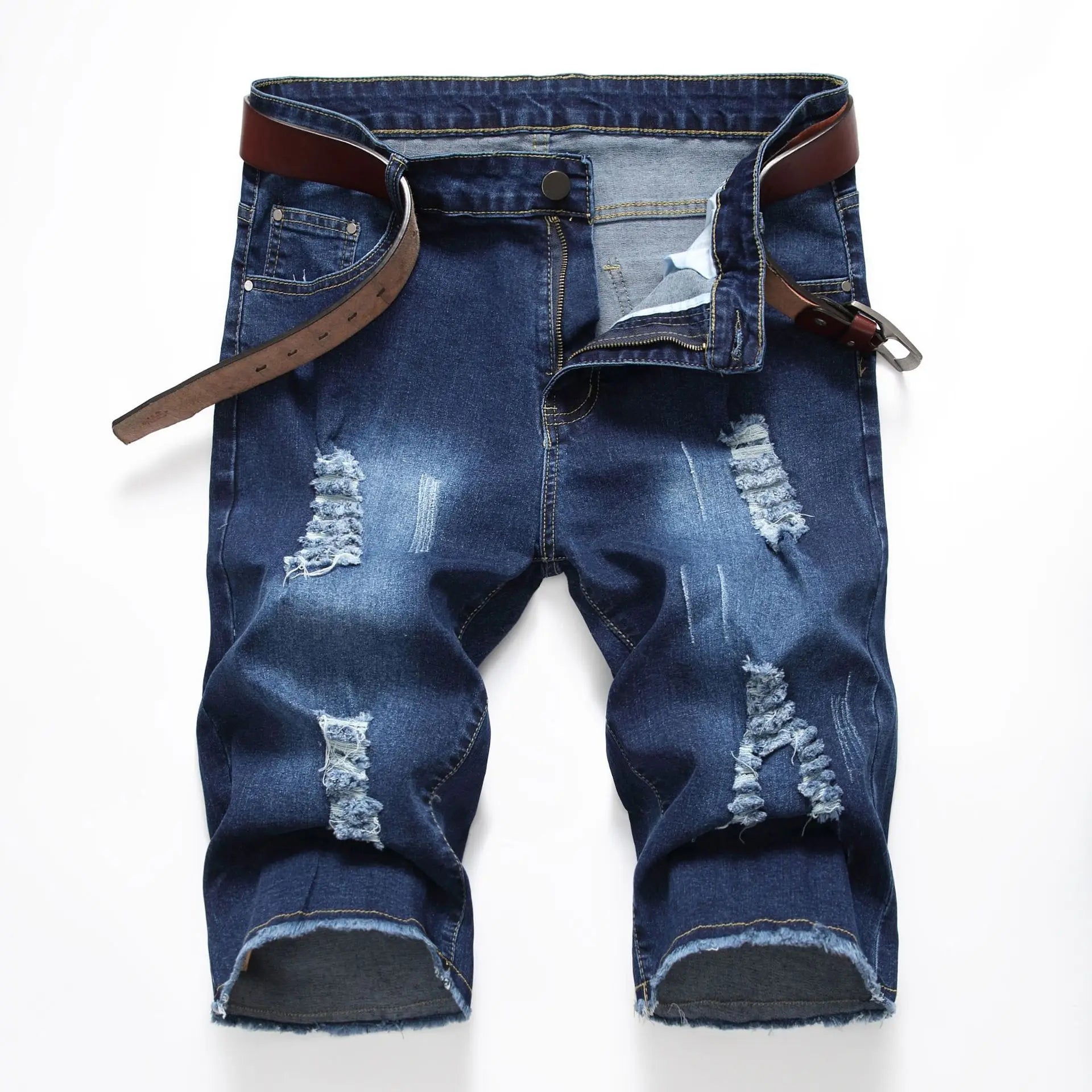 2026 New Denim Shorts for Men Fashion Casual Stretch Straight Short Jeans Men Summer Trend Holes Slim Fit Cowboy Short Trousers