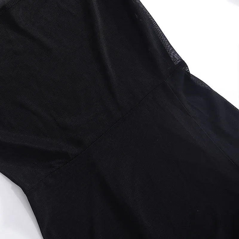 Women's Square Collar Mini Dress Y2K Gauze Long Sleeve Sheer Sexy Night Outfit Clubwear Solid Color