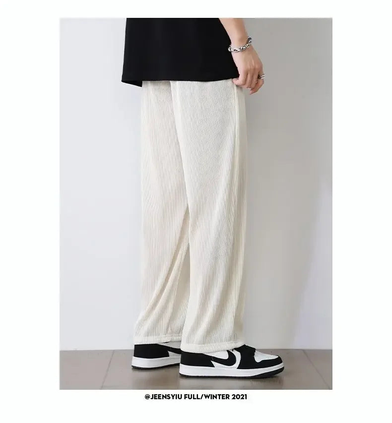 Summer White Casual Pants Men's Ice Silk Pants Men's Drape Floor Mop Pants  Korean Straight Loose Wide Leg Long Pants