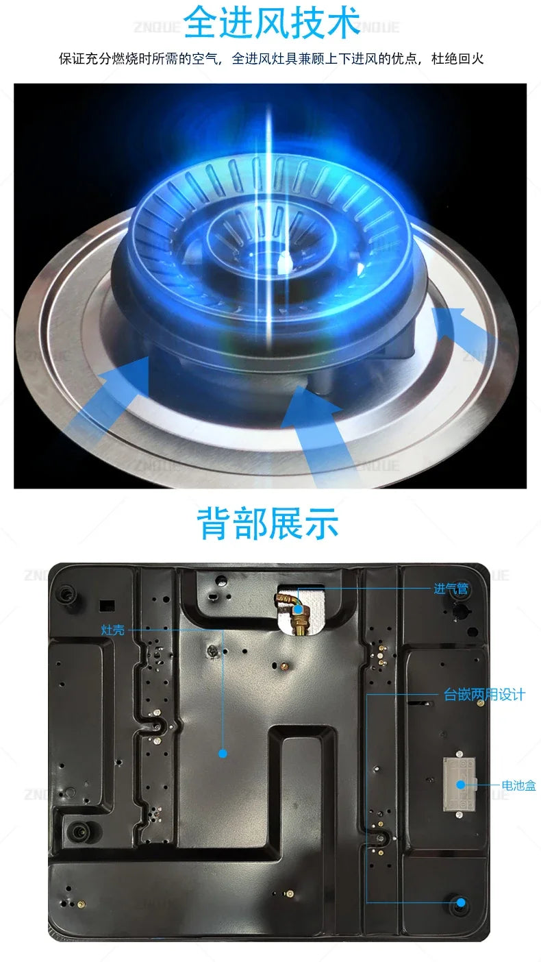 3-Burner Stainless Steel Gas Hob European Style Built-in Natural Gas Kitchen Stove