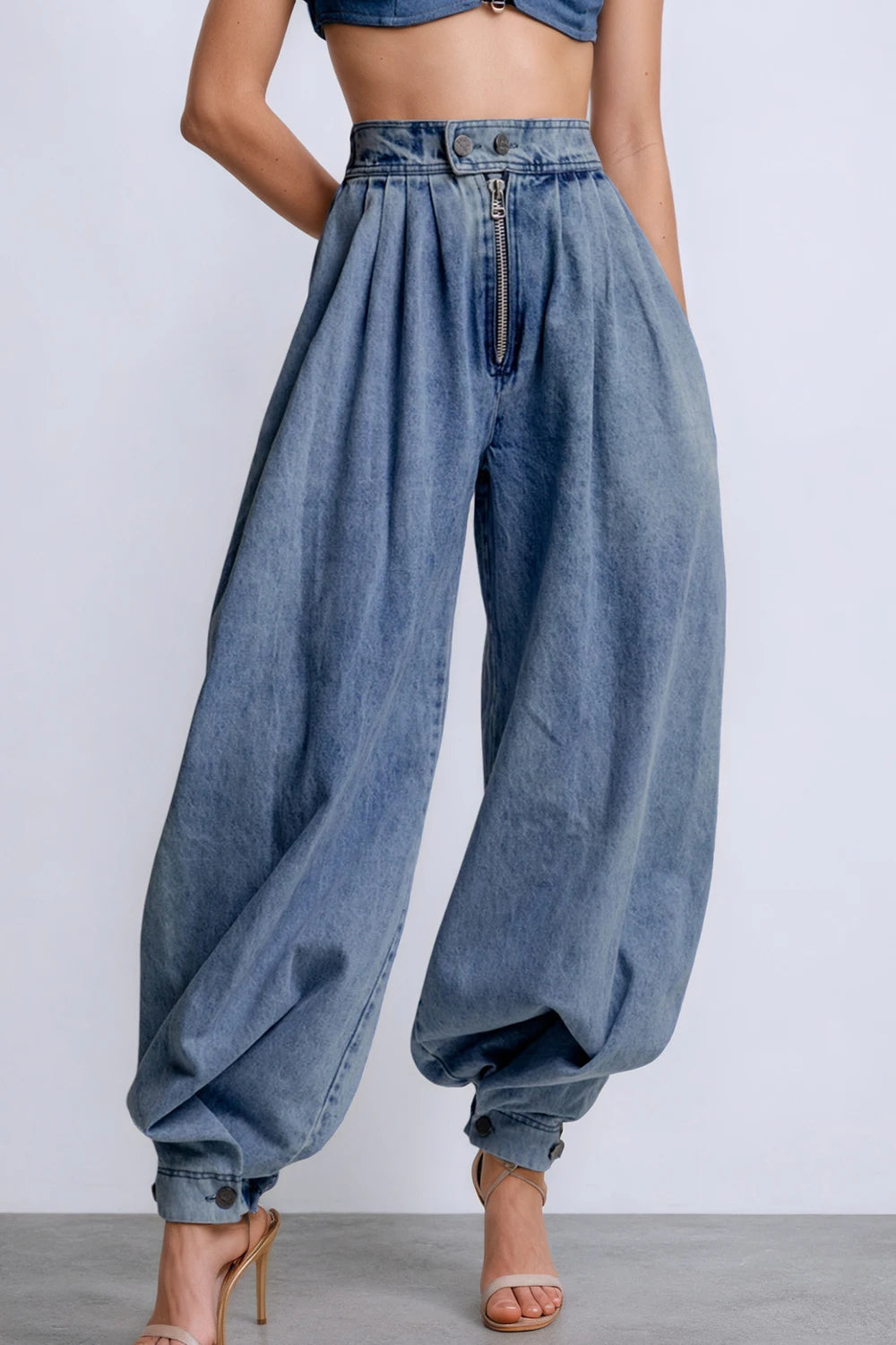 Women Cargo Jeans Casual High Rise Zipper Denim Bloomers Pants Loose Vintage Streetwear Ruched Basic Jeans Trousers 2025
