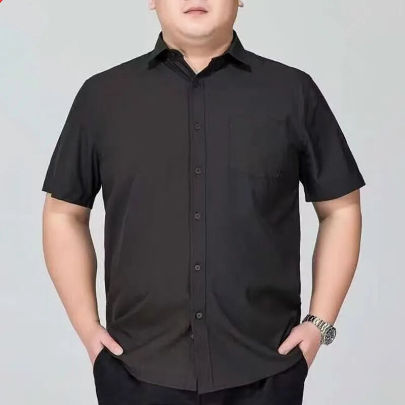 Plus Size 11XL 10XL Men's Business Shirt Casual Short Sleeve Summer Versatile Black-White Twill Plain Basic Social Formal 155KG