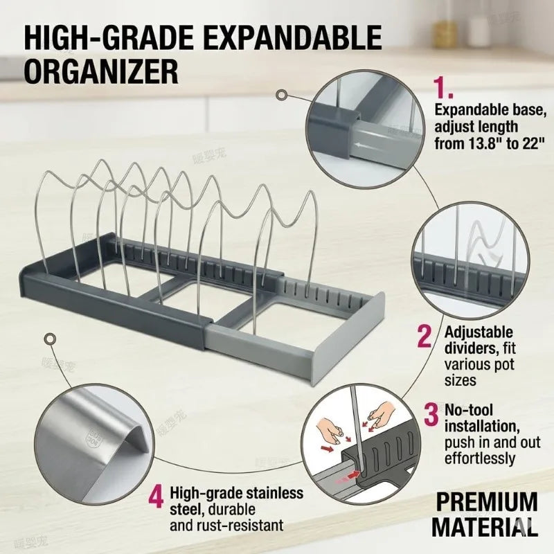 Kitchen Cabinet Rack 7grid Pans Organizers Expandable Stainless Steel Storage Rack Cutting Board Drying Cookware Shelf Dish Rack