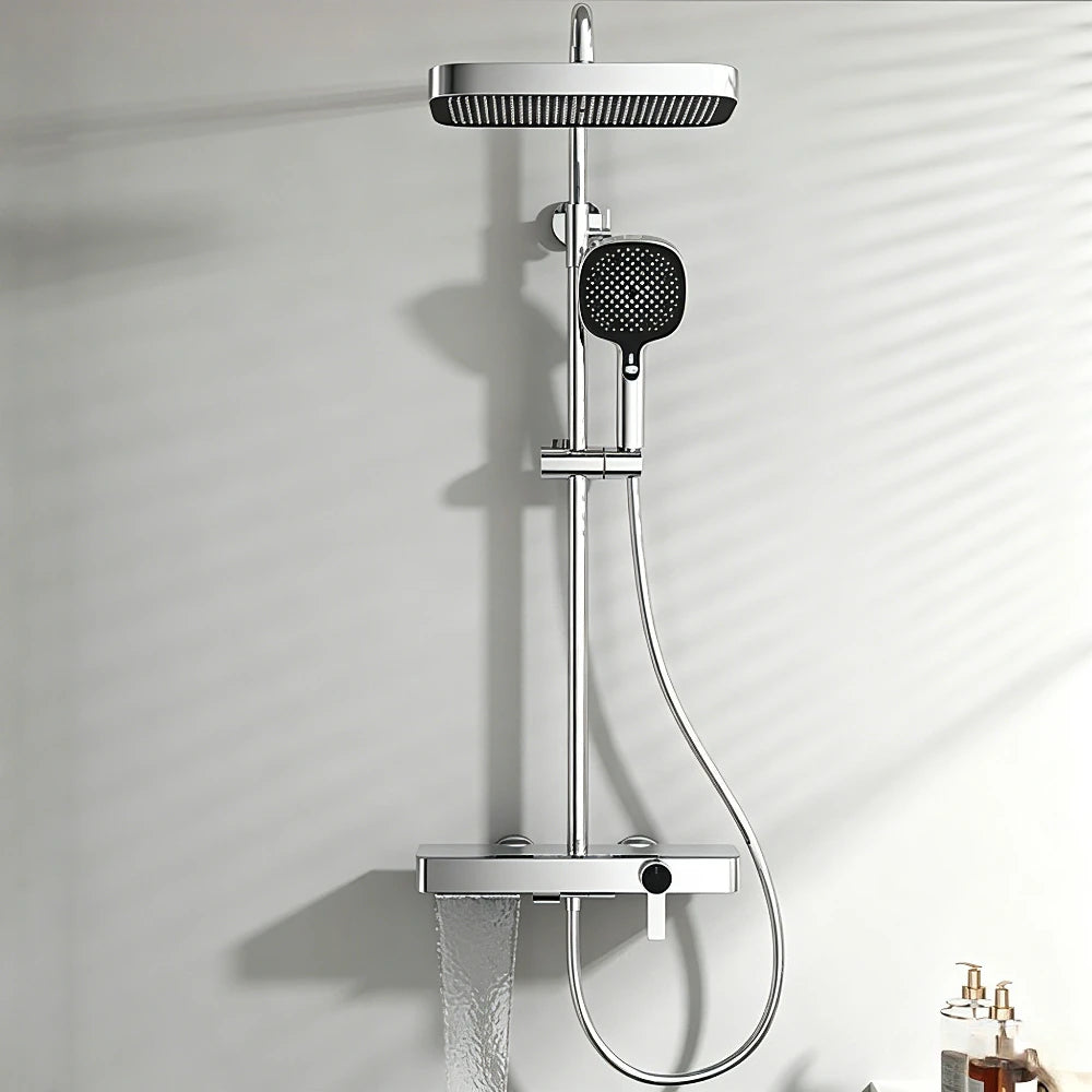 Rainlfall Pressurized Shower Set Three Functions Wall Mounted Bathroom Shower Faucet Set Brass Shower System Set with Piano Key