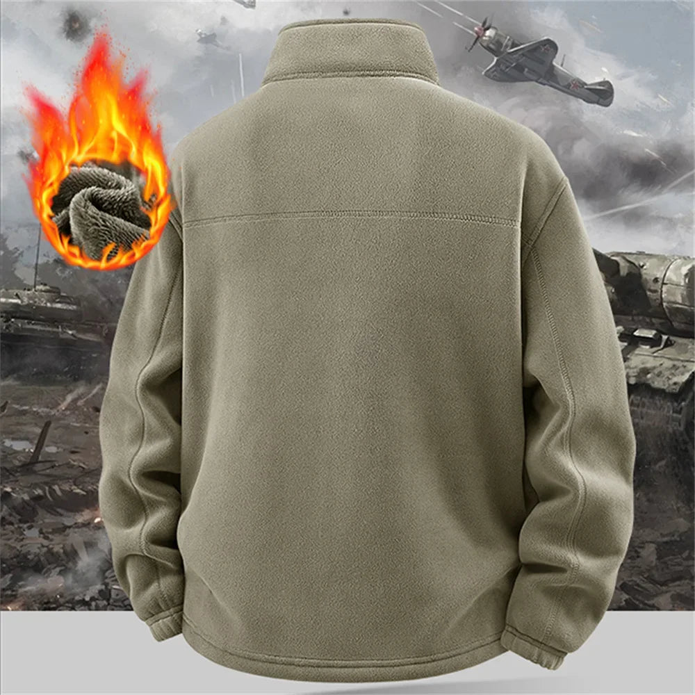 Winter Polar Fleece-Lined Jacket Men Thickened Windproof Stand-Collar Cardigan Jacket Casual Outdoor Embroidered Men's Warm Coat