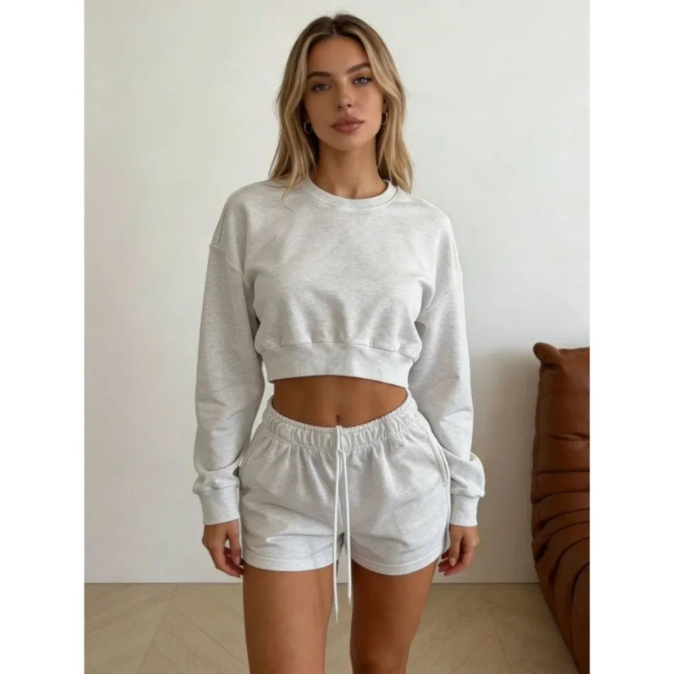 Women's Round-Neck Long-Sleeved Loose Couple Hoodie Set, Solid Color and Simple streetwear women