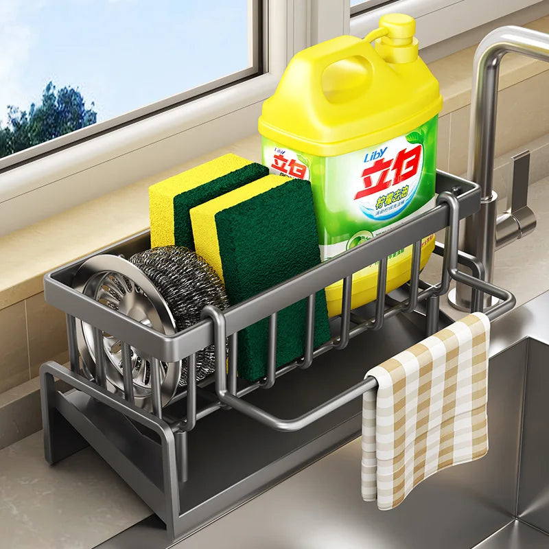 Kitchen Sink Drain Rack Organizer Plastic Self-draining Sink Shelf Soap Sponge Holder Dishcloth Towel Rack Filter Basket