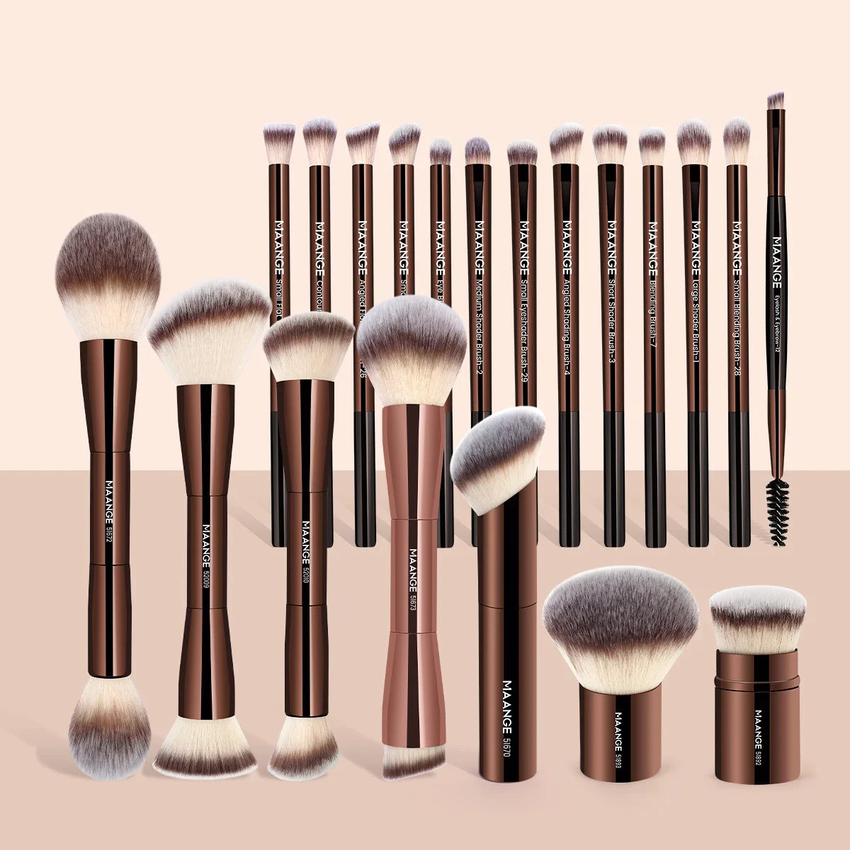 20pcs/set Pro Makeup Brushes Double Ended Foundation Concealers Blush Eye Shadows Brush for Liquid Cream Powder Blending
