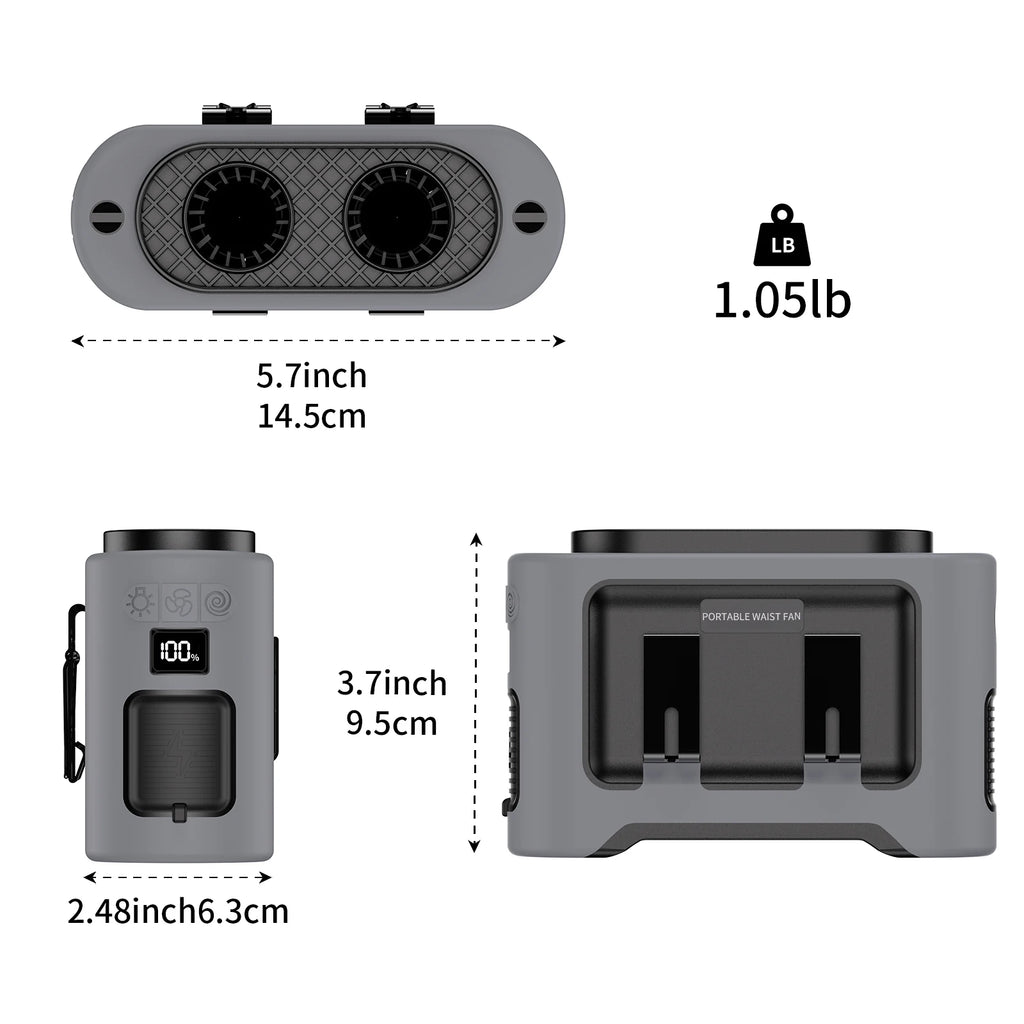 2026 New Upgrades Outdoor Portable Waist Fan Hanging Neck Fan 5 Level Strong Wind Digital Display LED Lighting for Travel Sports