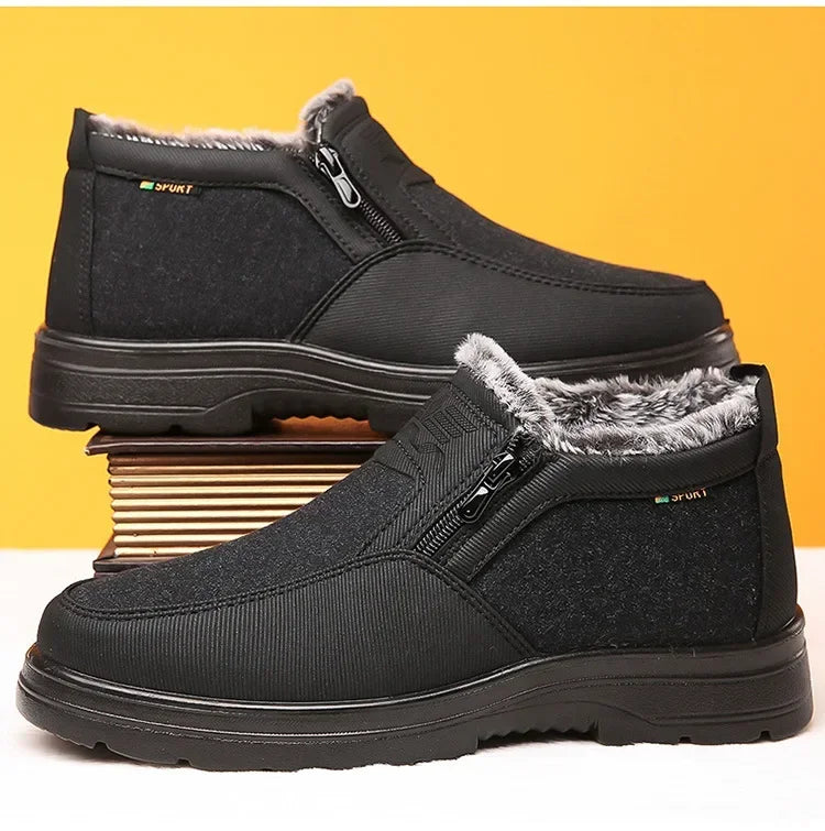 Cotton Shoes Middle-aged Elderly Men's New Plush Warm Anti Slip Waterproof Snow Boots Outdoor Work Travel Leisure Shoes 2024