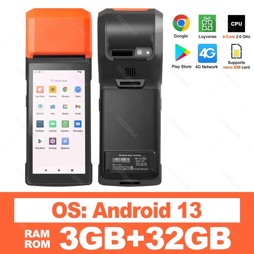 Android 13/14 Handheld Terminal POS 58mm Mobile Receipt Bill Thermal Printer 1D/2D Scanner 5.5''HD Support WiFi Bluetooth POS