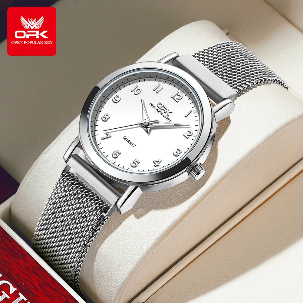 OPK 8115 Women Watch Fashion Business Simple Stainless Steel Mesh Belt Waterproof Luminous Women Watch Elegant Dress Women Watch