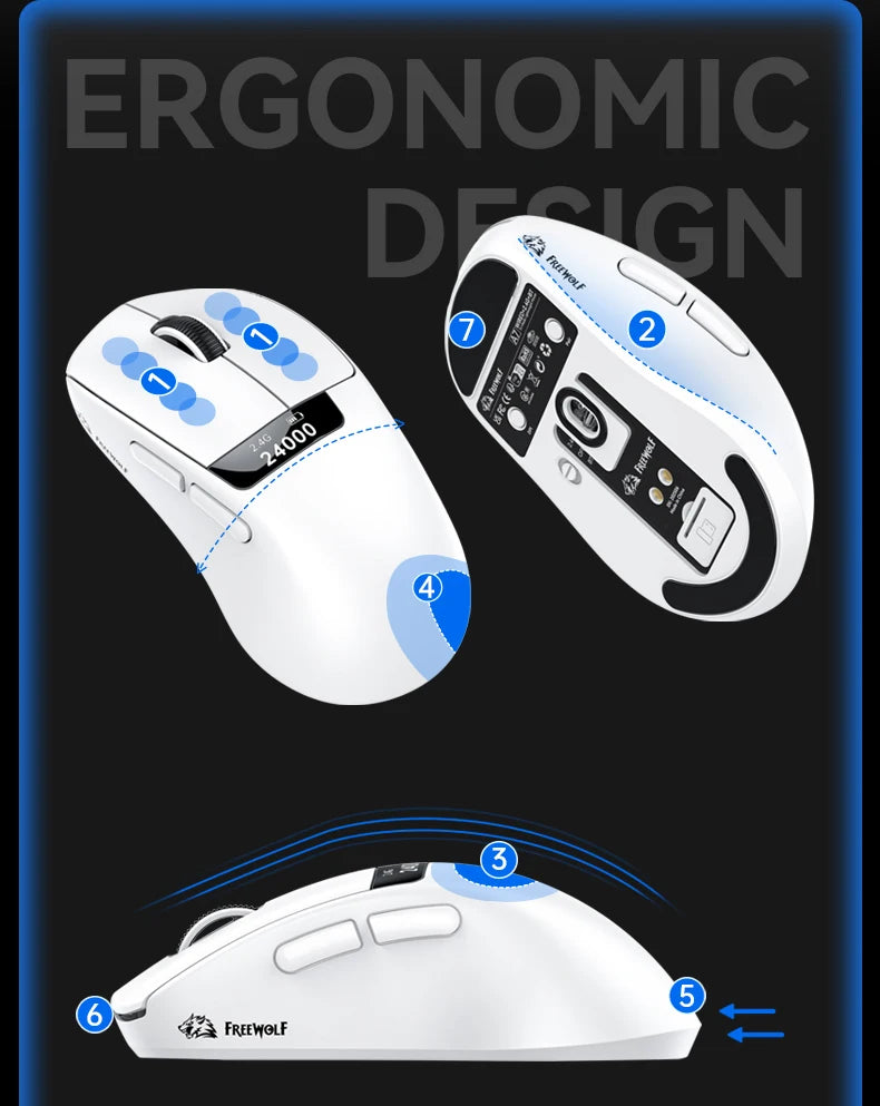 A7 Lightweight Wireless Gaming Mouse,24000DPI,Magnetic Charging Base,Tri-Mode Connection,PAW3311 Macro Esports Office Mouse
