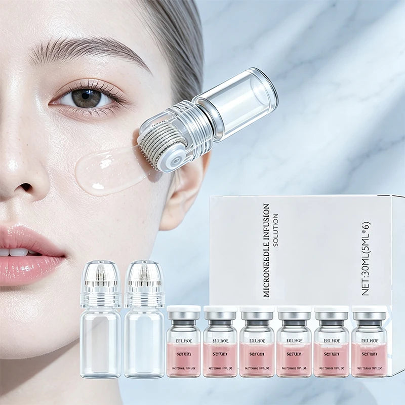 NEW  2 Tools + 6 Bottles Korean Moisturizing Renewal Set, Smooth Skin Feeling Lines Daily Skin Care Essence 0.3mm Microneedle