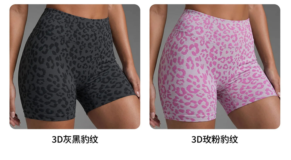 Seamless Leopard Print Yoga Shorts Women High Waist Biker Shorts Tummy Control Gym Workout Fitness Athletic Shorts Activewear