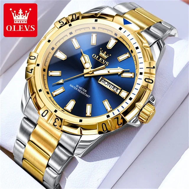 OLEVS 5560 Luxury Brand Man Quartz Watch Waterproof Stainless Steel Strap Watches for Men Dual Calendar Business Men Wristwatch