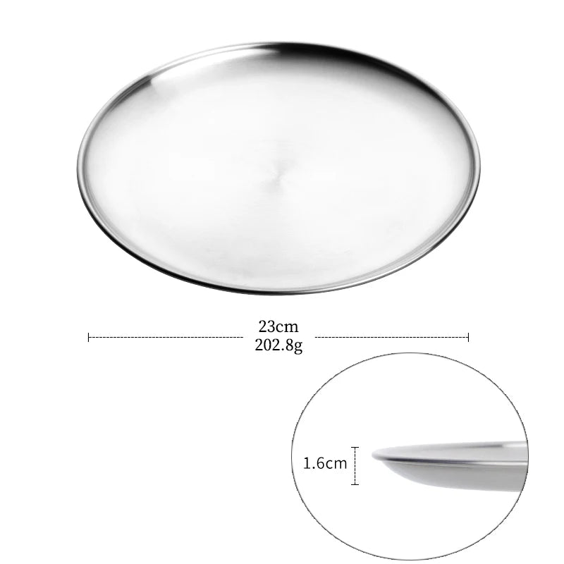 Stainless Steel Dinner Plates European Style Dessert Plate Kitchen Serving Dishes Salad Plate Cake Tray Western Steak Round Tray