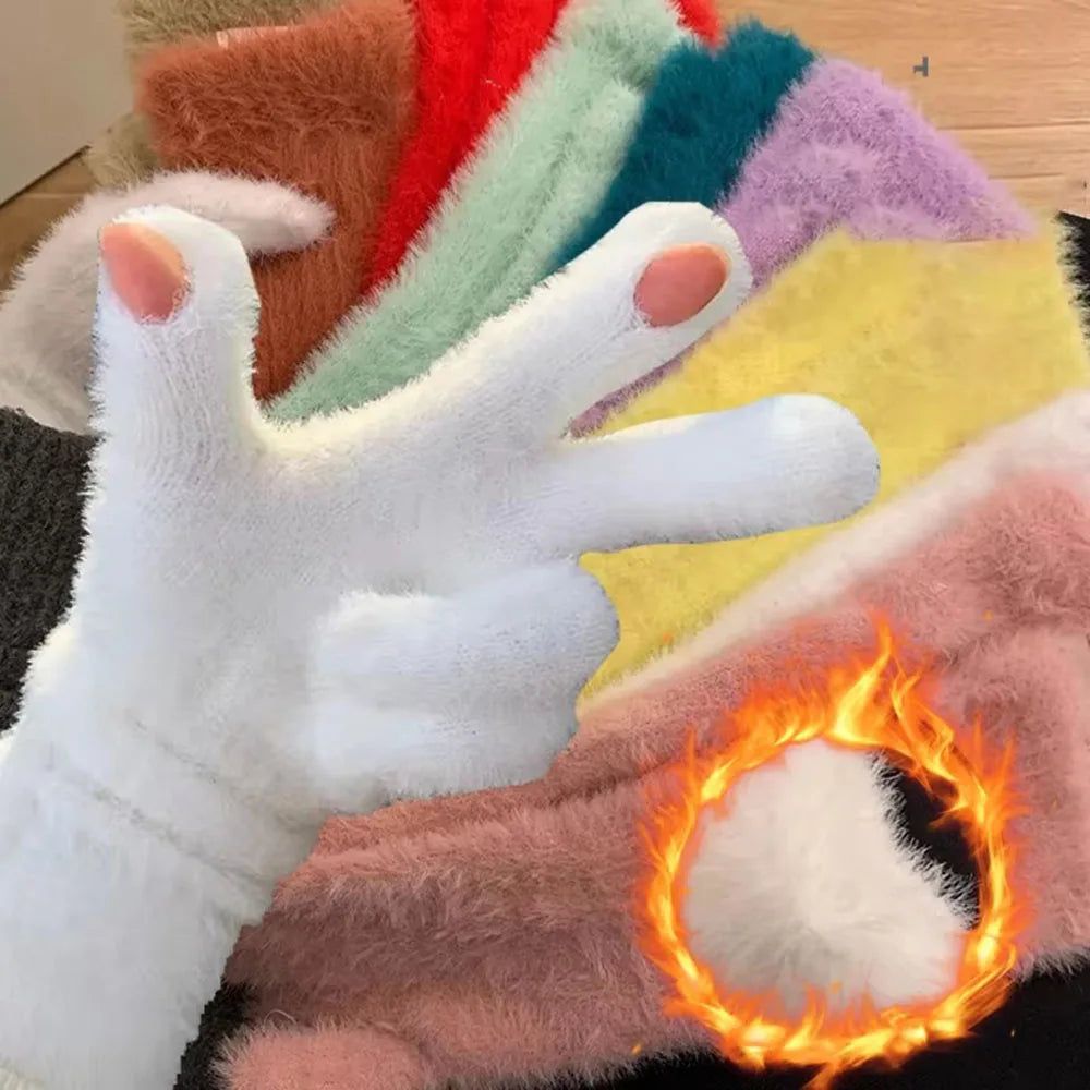 Winter Women's Gloves Thick Plush Knit Gloves Warm Velvet Mittens Solid Outdoor Ski Drive Touch Screen Gloves Christmas Gift