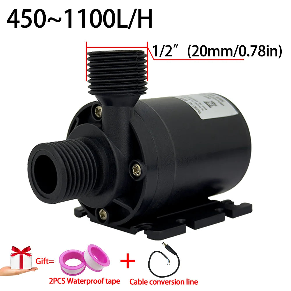 Brushless Motor Water Pump, DC6~24V 1100L/H, 8M Head G1/2" Submersible Pump, Fountain Water Heater, Shower Booster Pump, IP68