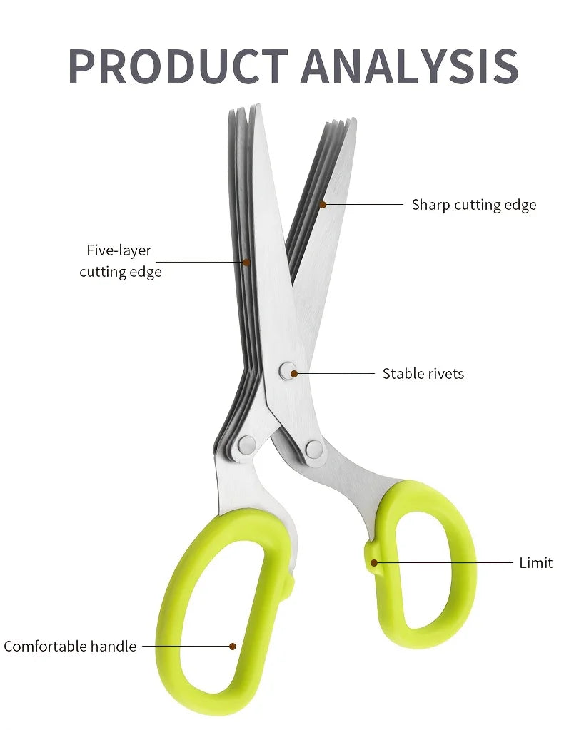 1/2pcs 5-layer Scallion Scissors Stainless Steel Multifunctional Shredded Paper Cutter Vegetable Onion Shears Kitchen Gadgets