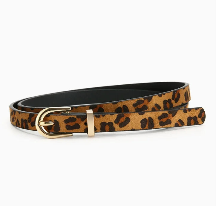 Retro Boho Style Leopard Print Thin PU Belt - Slim Fit Decorative Belt for Women Daily & Party