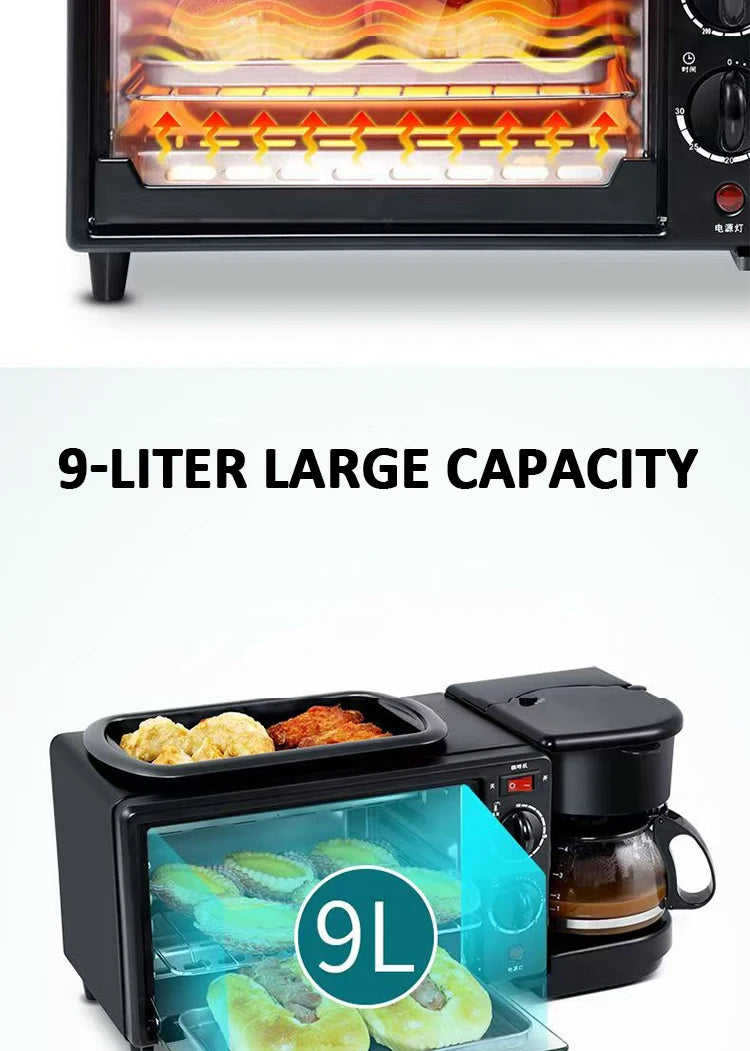 Multifunctional 110V/220V 3 In 1 Breakfast Machine Mini Toaster Oven with Timer