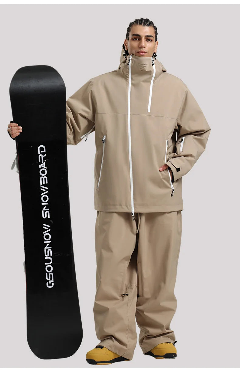 Gsou Snow Unisex Color-Block Ski Jacket Waterproof Snowboard Coat Breathable Loose Fit Women Men Professional Ski Wear