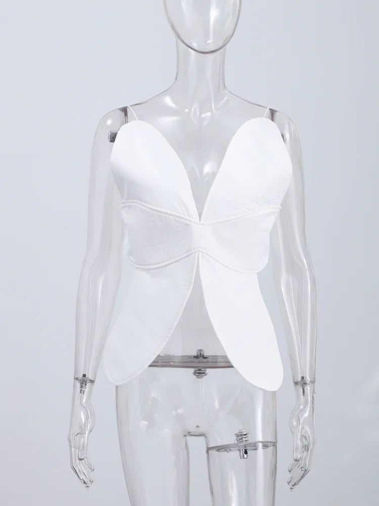 Summer Top Women's Butterfly Bustier Tops Spaghetti Straps V-Neck Twist Front Crop Top Streetwear Vacation Wear Woman Clothes