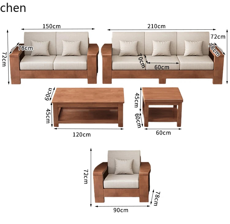 Solid Wood Sofa Living Room Home Use Full Solid Wood Furniture Set Small Apartment Dual-use Natural Wood Sofa Bed
