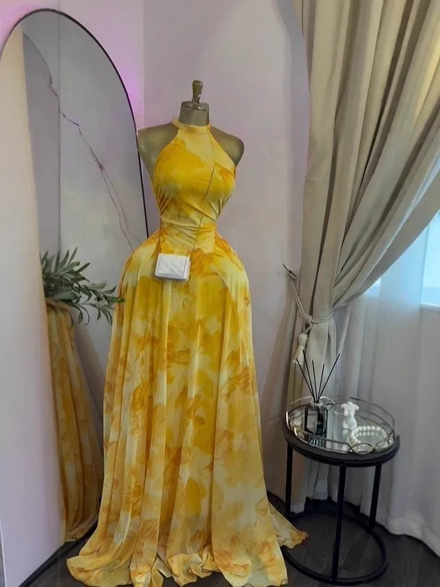 GLCMYAYA 2025 Fall Women O-neck Sleeveless Print Mermaid Maxi Dress Evening Birthday Beach Sexy Night Party Long Dresses
