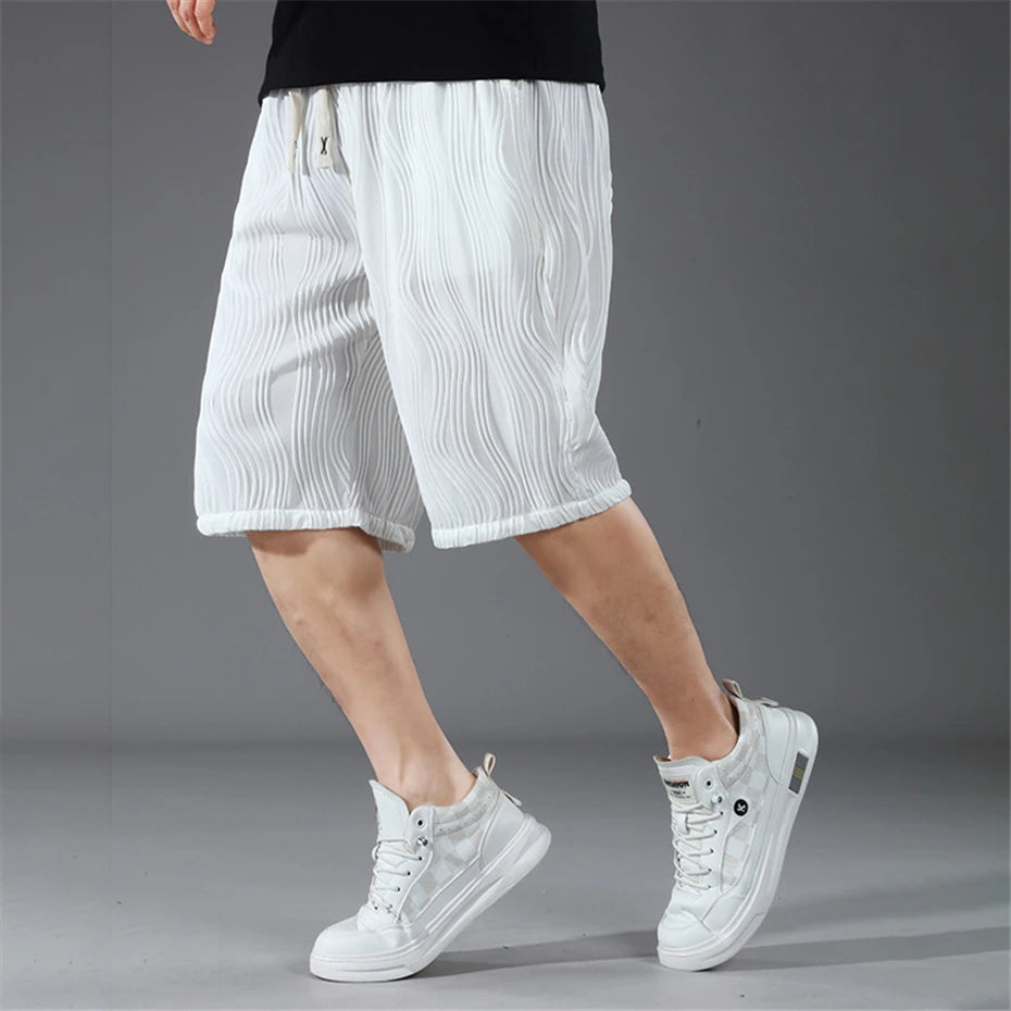 Extra Big Size Men Ice Silk Short Elastic Waist Casual Bermuda Male Summer Cool Icy Plus Large 11XL Loose Fit Stretch Breathable