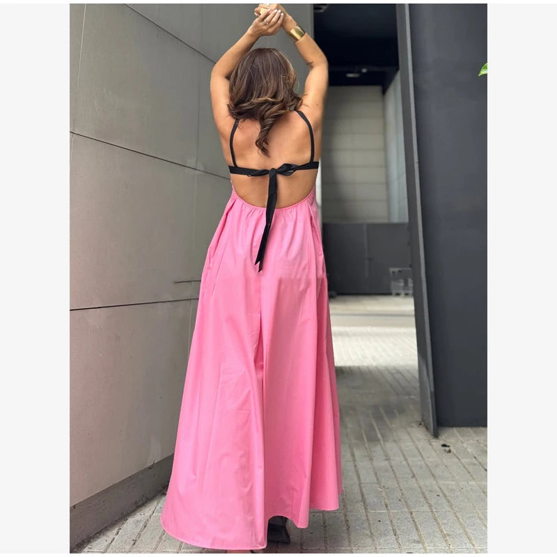  Women Sexy Color Blocking Halter Maxi Dresses Elegant Backless Off shoulder Sleeveless Slim Gowns 2026 New Lady Party Vestidos