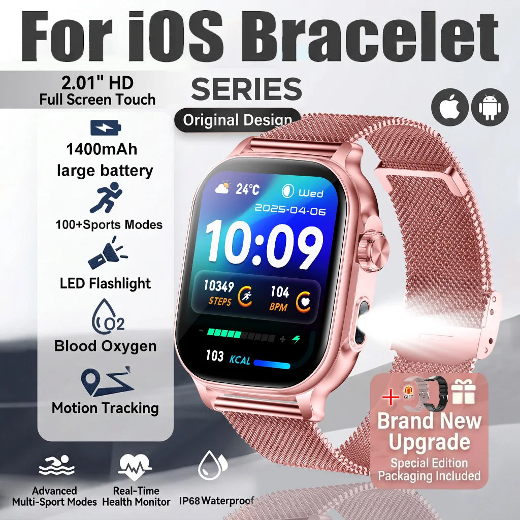 New1400mAh Military Grade Smart Watch 600 hours Battery Life 5ATM Waterproof BT Call Alert LED Flashlight 100+Sports Watches Men