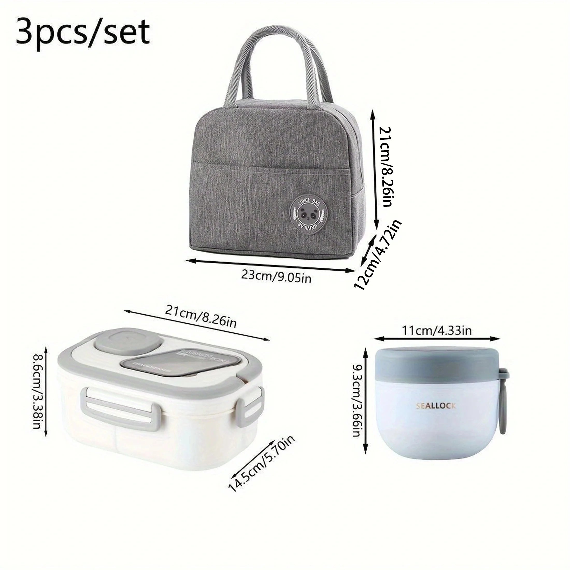 3pcs Portable Lunch Set Including Insulated Bag Bento Box & Breakfast Cup Travel Tableware Containers Meal Snack Food Containers